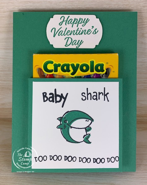 Make It Monday Accordion Baby Shark Coloring Book! A great handmade gift for Valentine's Day, Birthday's etc. The kids will love to color all the shark pages and the best part is the crayons are attached to the front. #thestampcamp #stampinup #babyshark #diy