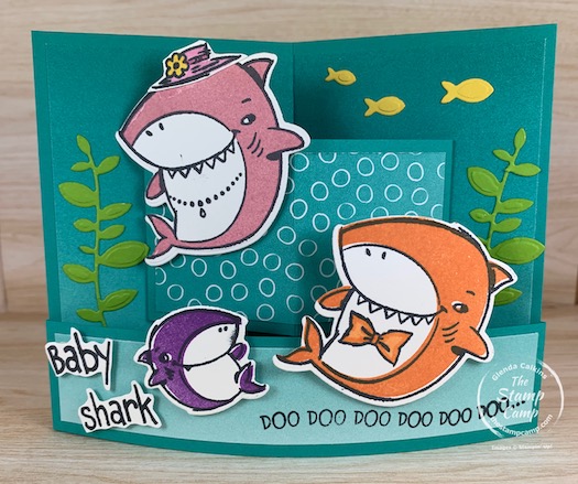 Another Shark Frenzy card to share with you! This is a Mini Bendi card a new and different fun fold for me; give it a try it is fun! The Shark Frenzy Bundle is from Stampin' Up! #thestampcamp #stampinup #babyshark #sharkfrenzy