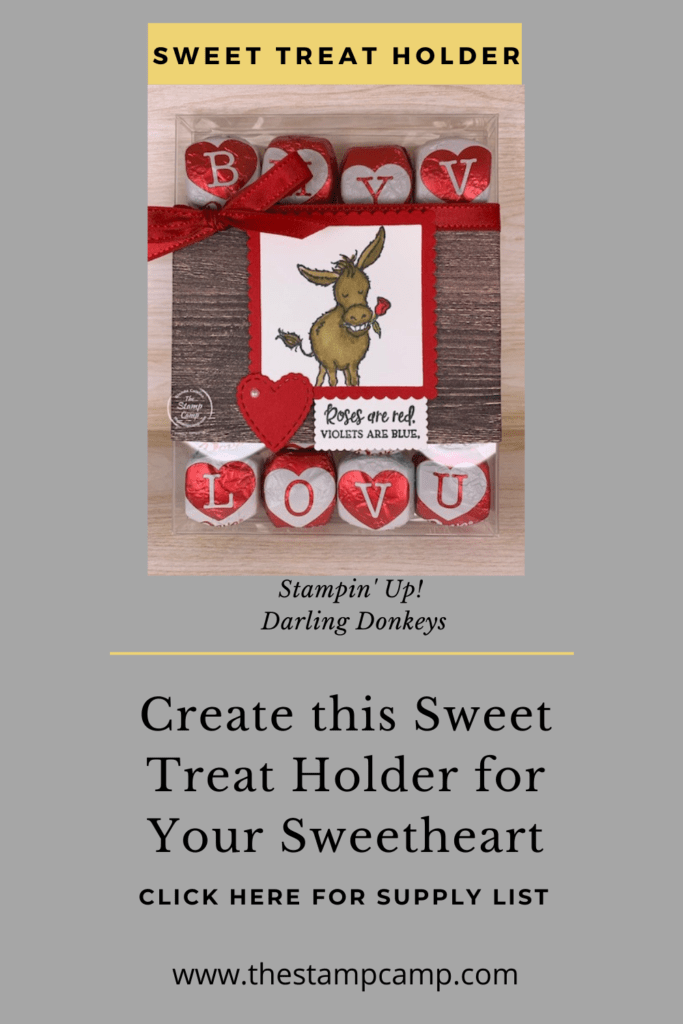 This little Donkey with the Rose in his mouth makes the perfect Valentine's Day Cards and Projects. This is a super sweet treat holder for your special Valentine. #thestampcamp #stampinup #valentine #darlingdonkeys