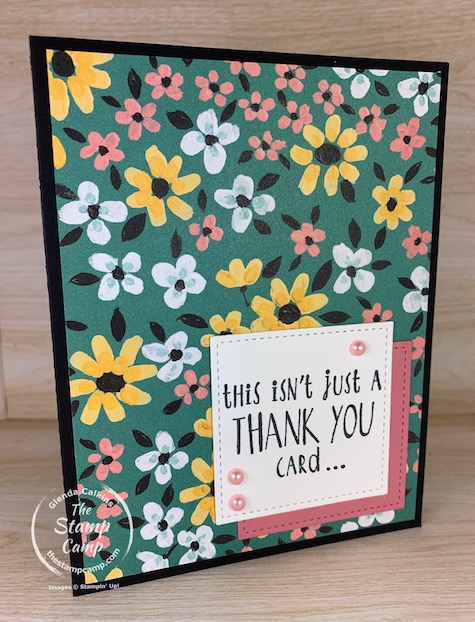 These are the final days to get the FREE Sale-a-bration Flower and Field Designer Series Paper.  This was done for a sketch challenge at Try Stampin' On Tuesday. #thestampcamp #stampinup #flowerandfield