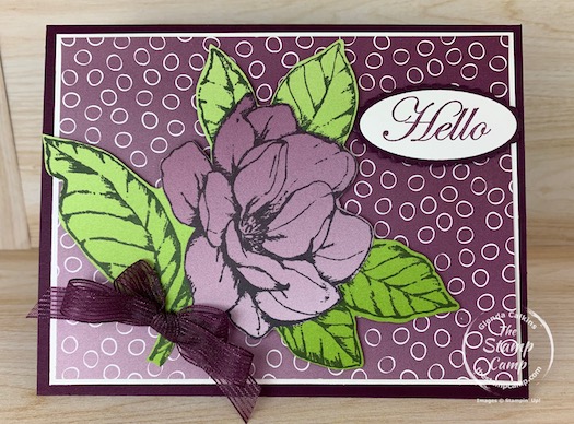 I did a bit of paper piecing on this card but I wanted to use the Oh So Ombre Designer Series Paper with the big flower from the Good Morning Magnolia stamp set. I thought it would have more of an ombre look to it but I still think it turned out quite pretty. #thestampcamp #stampinup #ombre #saleabration
