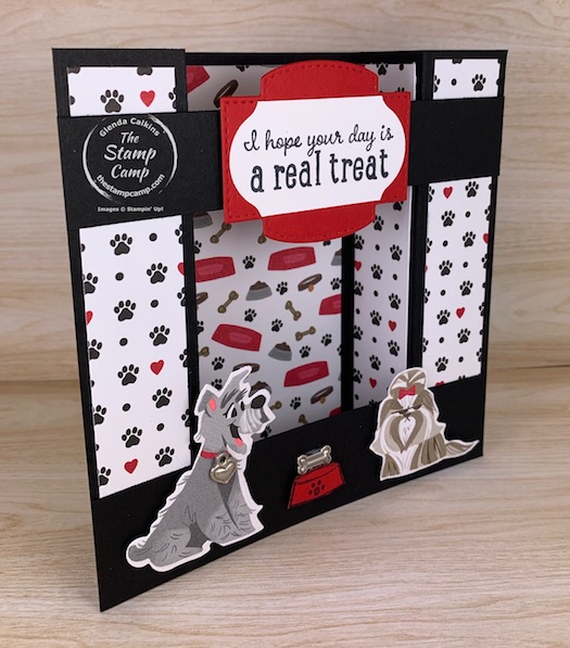 The Playful Pets Designer Series Paper is the cutest paper in the catalog I think. Plus, it has coordinating dies in the Pampered Pets Bundle. #thestampcamp #stampinup #funfold 