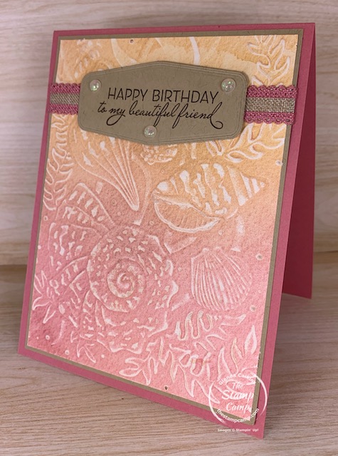 This week's Technique Tuesday card features the Seashells 3D Embossing Folder from Stampin' Up! This is part of my Customer Appreciation PDF file for March product suite. #thestampcamp #stampinup #seashells