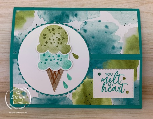 The Ice Cream Corner Designer Series Papers from Stampin' Up! have got me wanting Summer to come NOW! This pack of printed papers is beautiful with it's bright color combinations and the ice cream and popsicle images are making me hungry for summer. #thestampcamp #stampinup #funfold