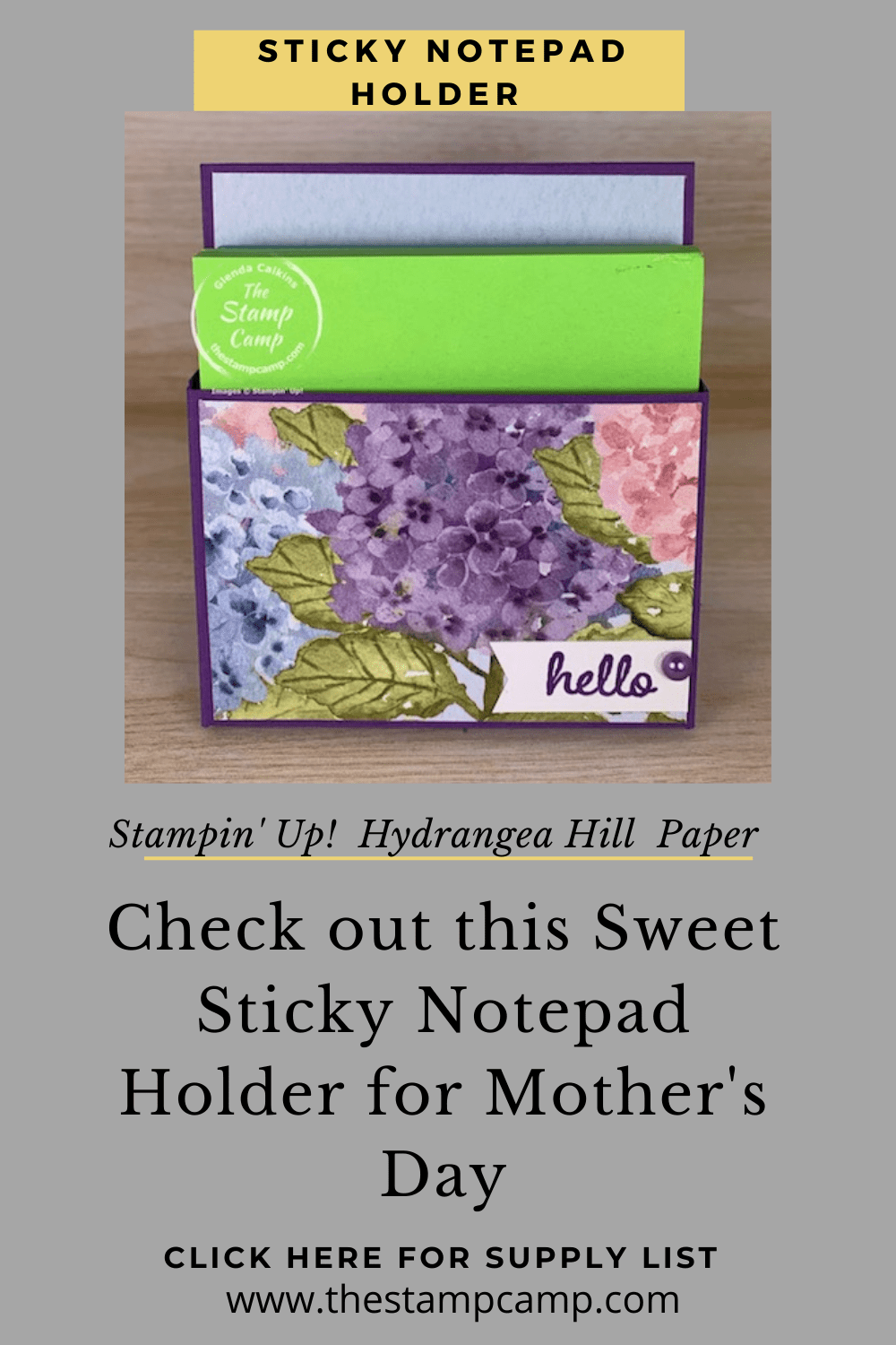 Need a sweet and simple gift to give someone? Try this beautiful Sticky Notepad Holder for a desk, mantel, counter etc. #thestampcamp #stampinup #notepadholder