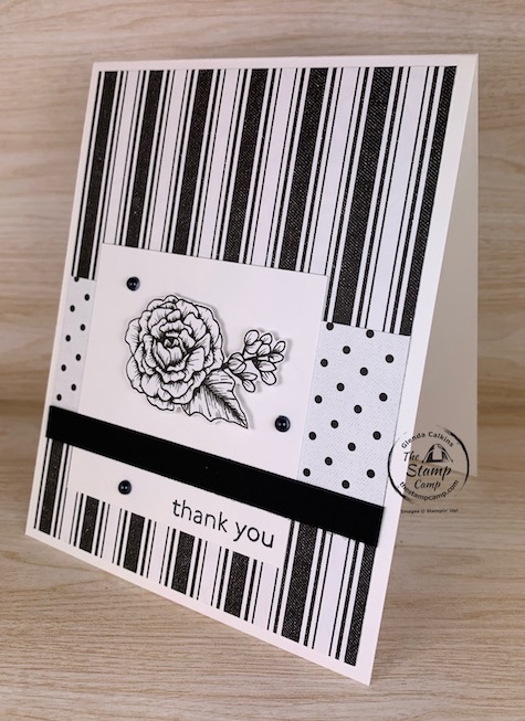 Who doesn't love a black and white card? I love the True Love Designer Series Papers because you can leave them Black and White or you can use different mediums to color them in and make them any color you want. #thestampcamp #stampinup #truelove