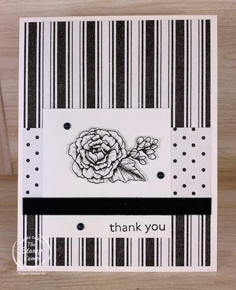 Who doesn't love a black and white card? I love the True Love Designer Series Papers because you can leave them Black and White or you can use different mediums to color them in and make them any color you want. #thestampcamp #stampinup #truelove