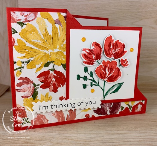 Have you tried last week Friday's Horizontal Corner Flip Fold yet? This is so fun and you can do it with a variety of stamp sets and Designer Papers. #thestampcamp #stampinup #cardfunfolds