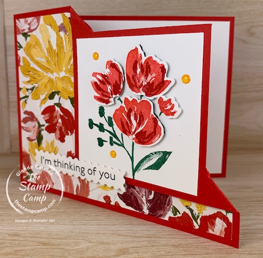 Have you tried last week Friday's Horizontal Corner Flip Fold yet? This is so fun and you can do it with a variety of stamp sets and Designer Papers. #thestampcamp #stampinup #cardfunfolds