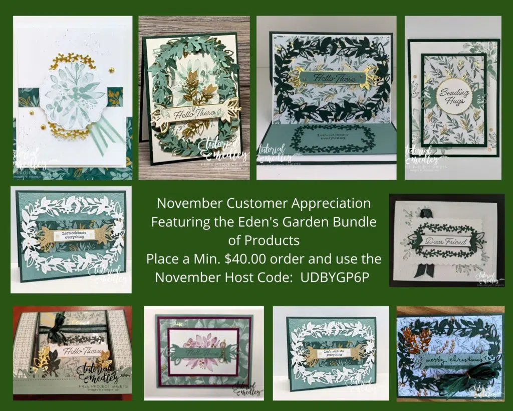 My Customer appreciation for November 2021 features the Eden's Garden Bundle of products. These products are a sneak peek of what is coming in the next Stampin' up! mini catalog. Some items are only available while supplies last and will not be in the mini catalog so don't delay! #thestampcamp #edensgarden #stampinup